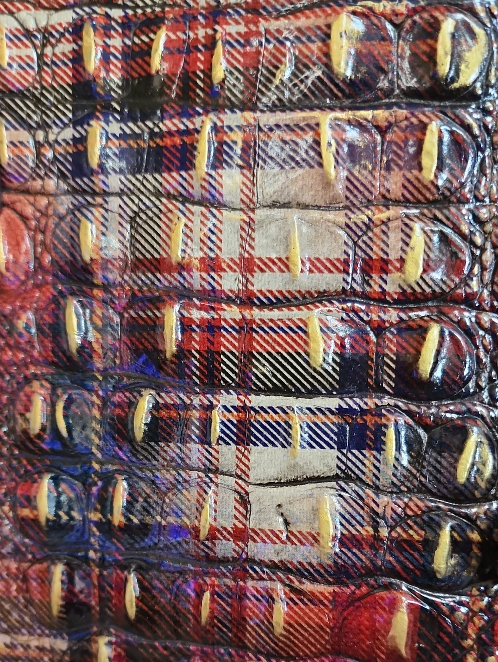 Brahmin Women's Multi-Color Plaid Croc-Embossed Satchel Preowned - Picture 3 of 12